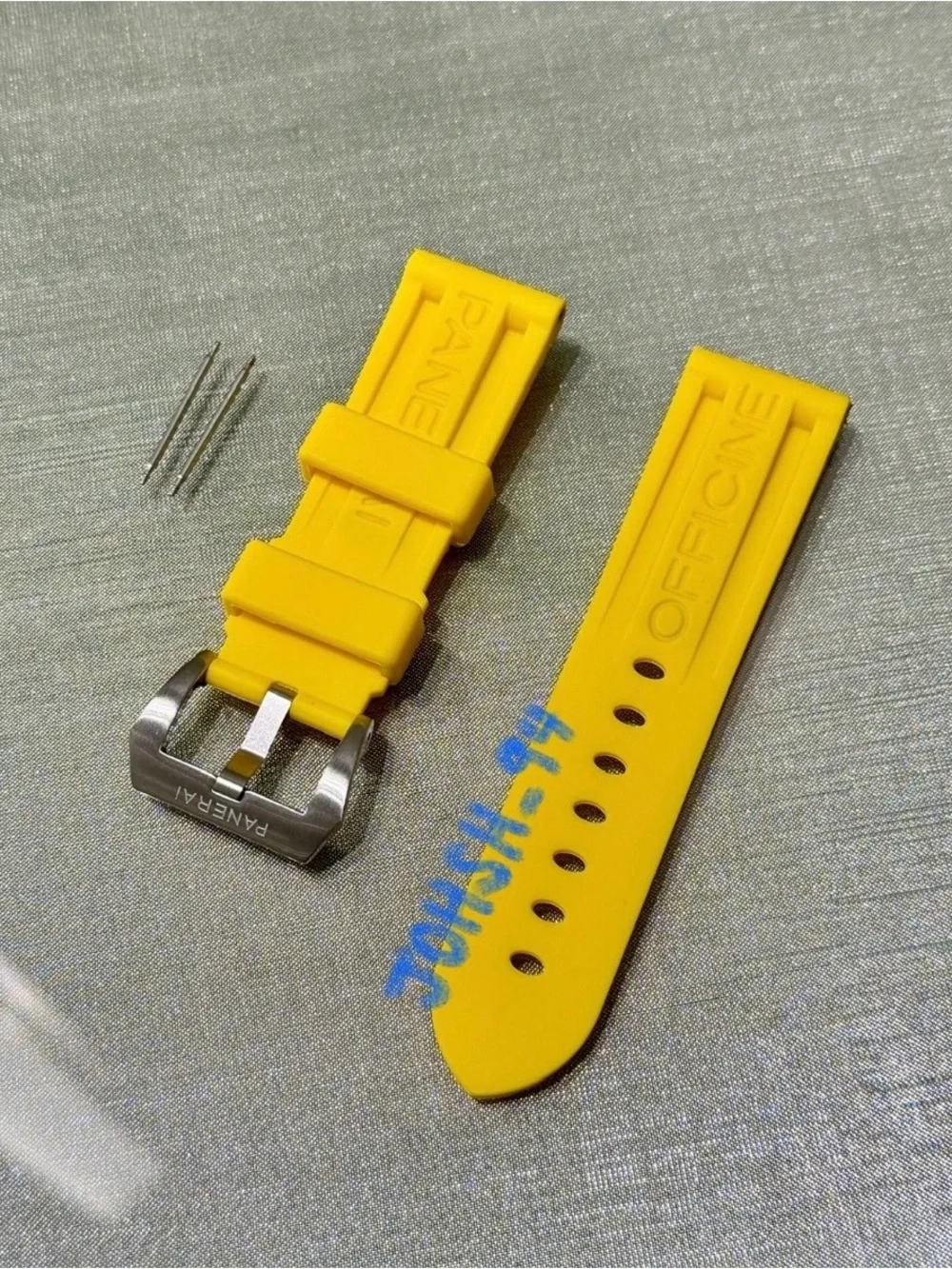 NEW Panerai Rubber Strap 24mm W/ Buckle and 2 Spring pins and Tubes in Yellow